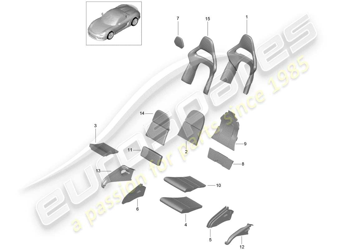 porsche 2016 (981 boxster spyder) parte in schiuma diagramma delle parti