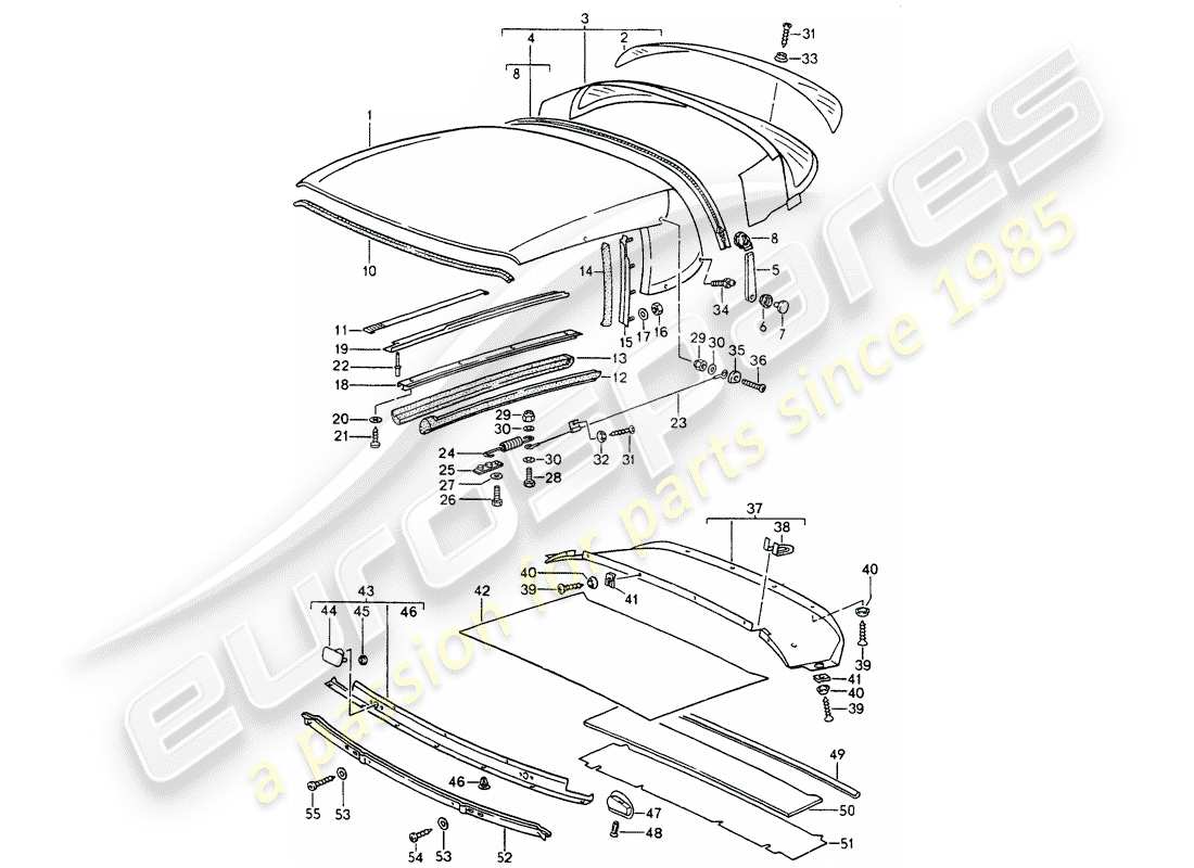 porsche 1990 (964) copertura capote - fascia di tenuta - parti singole schema delle parti