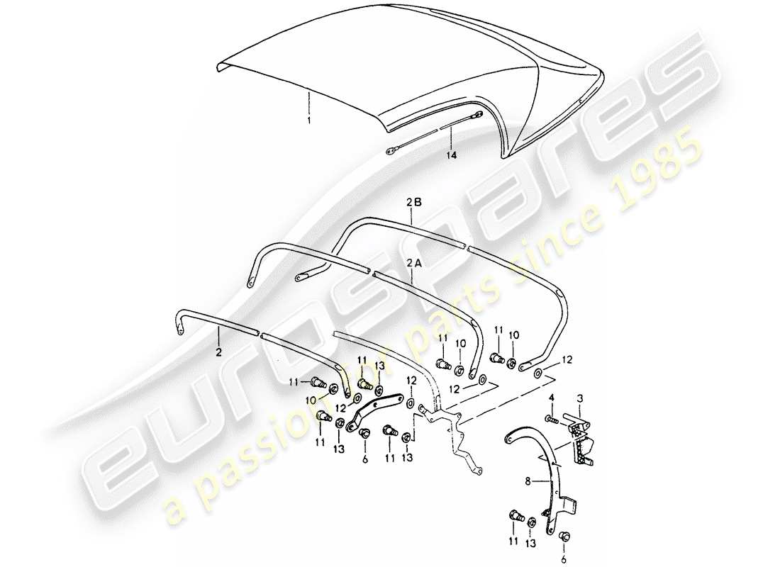 porsche 1990 (964) copertura capote cabina - telaio superiore - parti singole schema delle parti