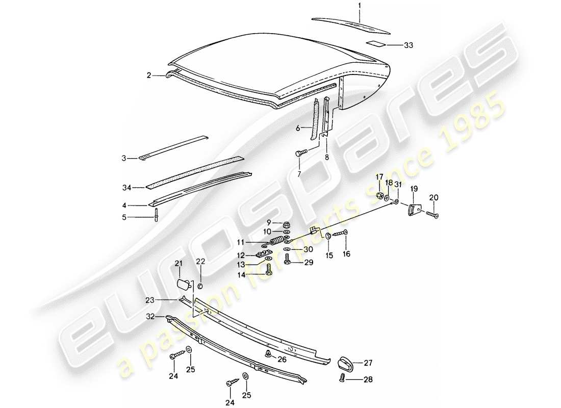 porsche 1995 (993) vetro lunotto posteriore - striscia di tenuta - parti singole schema delle parti