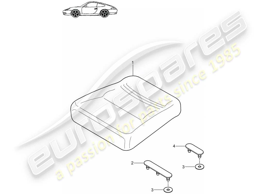 porsche 2001 (996) cuscino del sedile posteriore diagramma delle parti