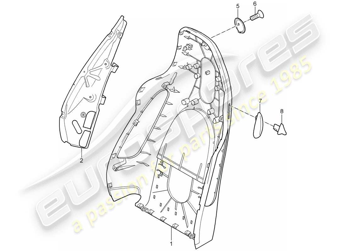 porsche 2007 (987 cayman) guscio dello schienale schema delle parti
