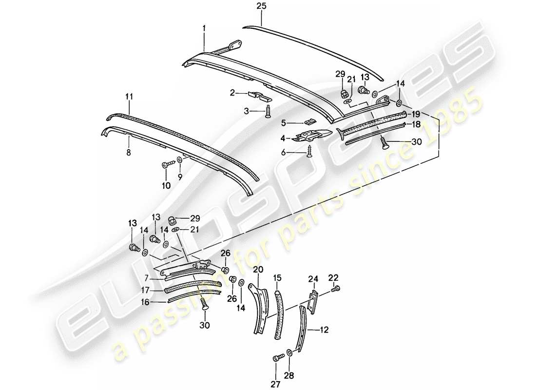 porsche 1987 (911) capote pieghevole di emergenza - striscia di tenuta - telaio del tetto - d - mj 1989>> - mj 1989 diagramma delle parti