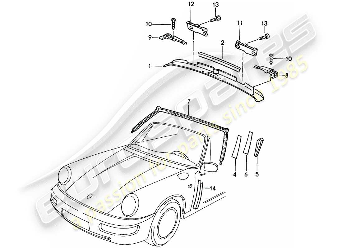 porsche 1989 (911) telaio parabrezza - accessori diagramma delle parti