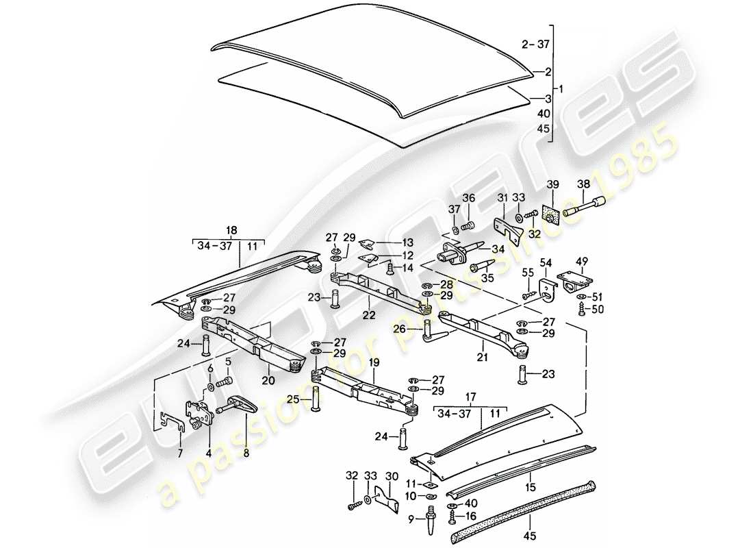 porsche 1989 (911) copertura soffice diagramma delle parti