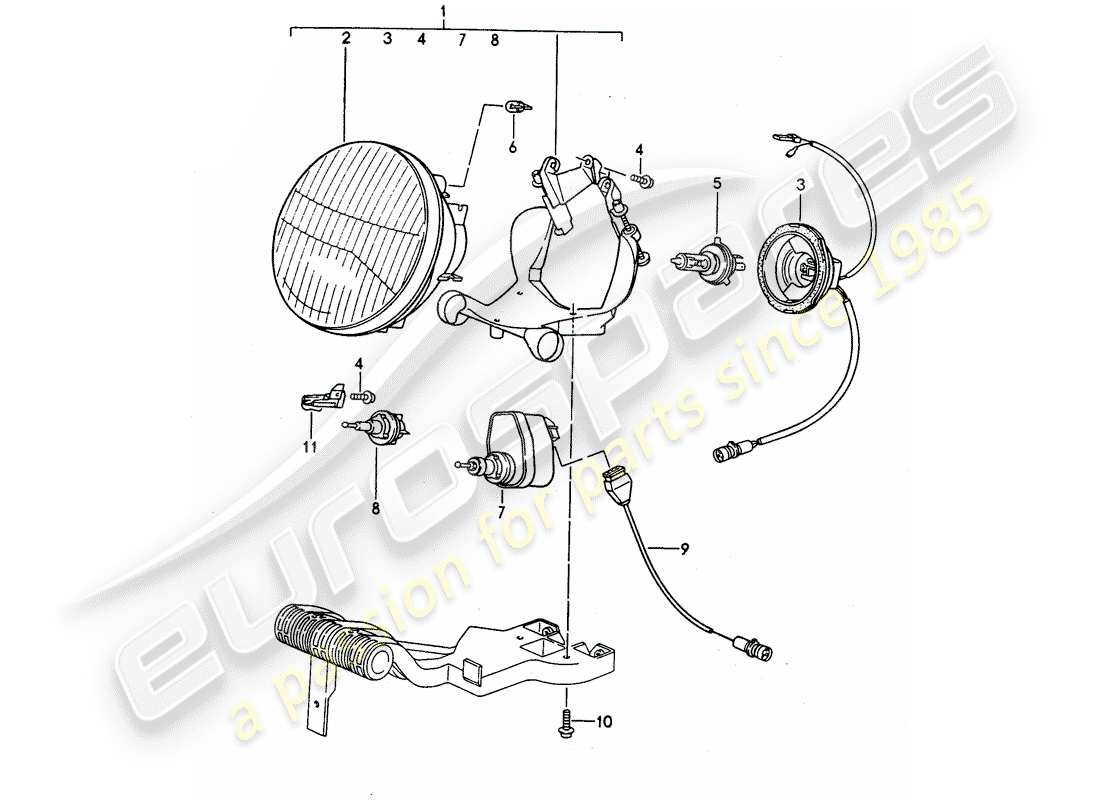 porsche 1994 (968) diagramma delle parti del faro