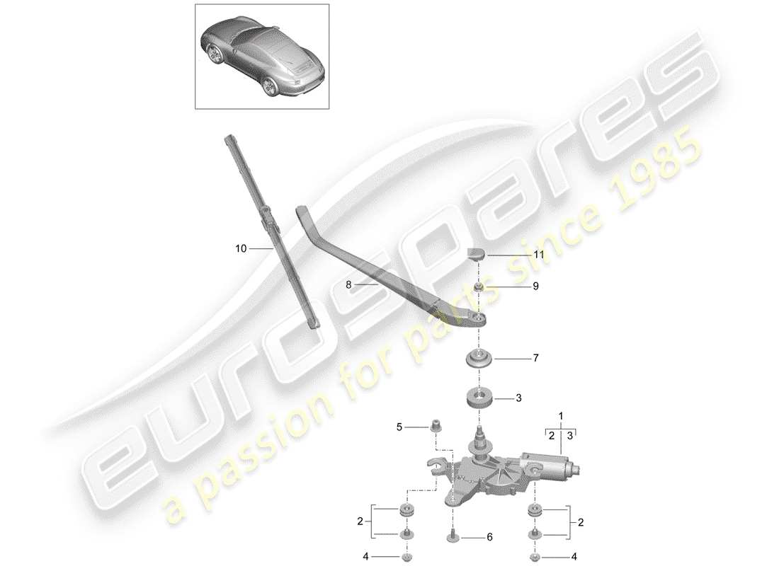 porsche 2015 (991-1) tergicristallo posteriore diagramma delle parti