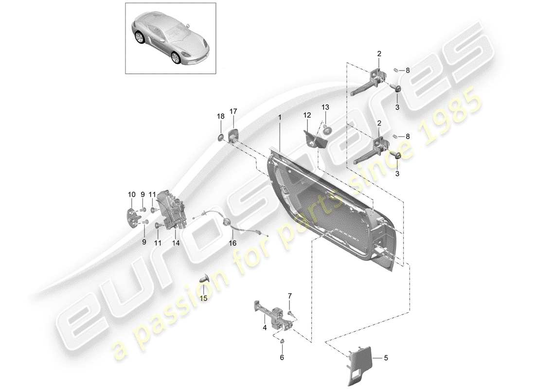 porsche 2017 (718 cayman) guscio della porta diagramma delle parti