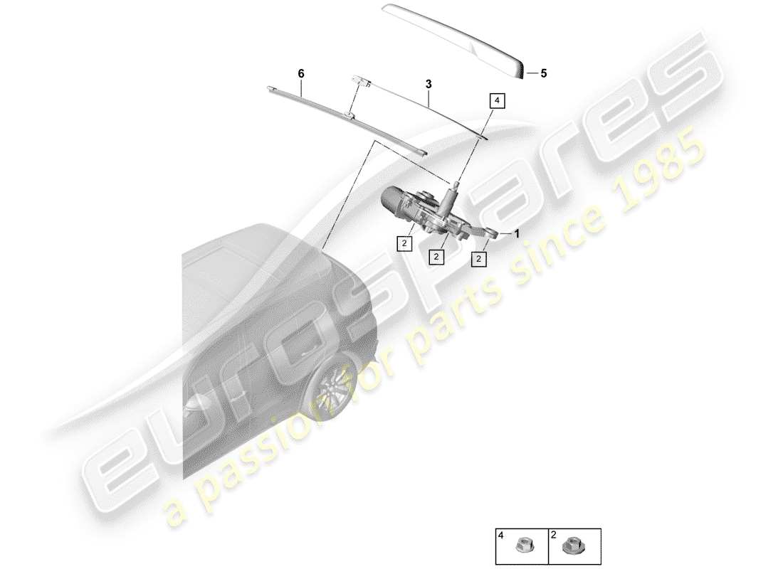 porsche 2020 (cayenne e3 9ya/9yb) tergicristallo posteriore diagramma delle parti
