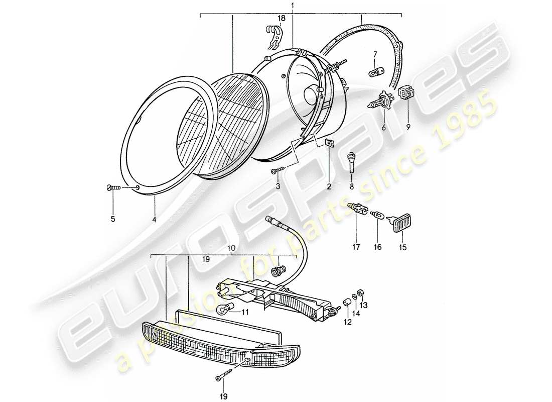 porsche 1987 (959) proiettore - luci schema delle parti