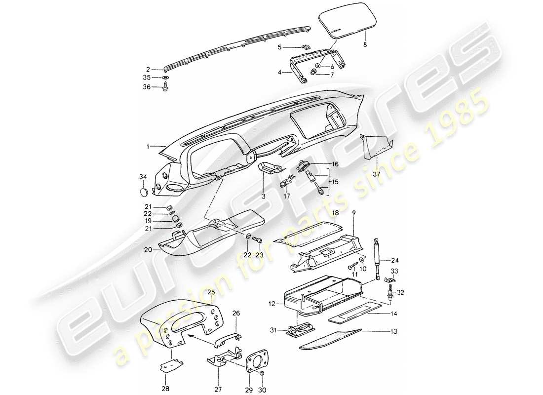 porsche 1994 (928) rivestimento cruscotto - per veicoli con - airbag - (lato passeggero) schema delle parti