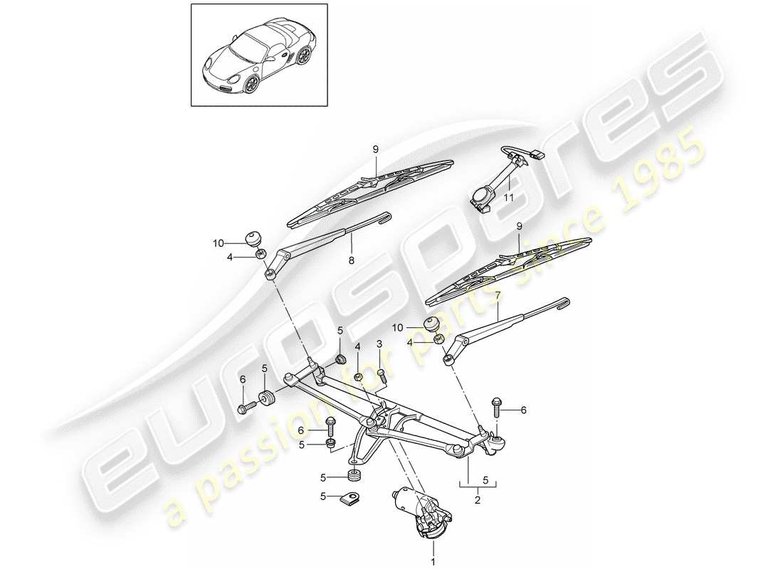 porsche 2012 (987 boxster) sistema tergicristallo compl. diagramma delle parti