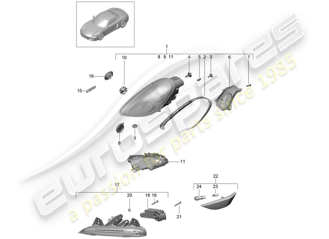 porsche 2014 (981 boxster) faro diagramma delle parti