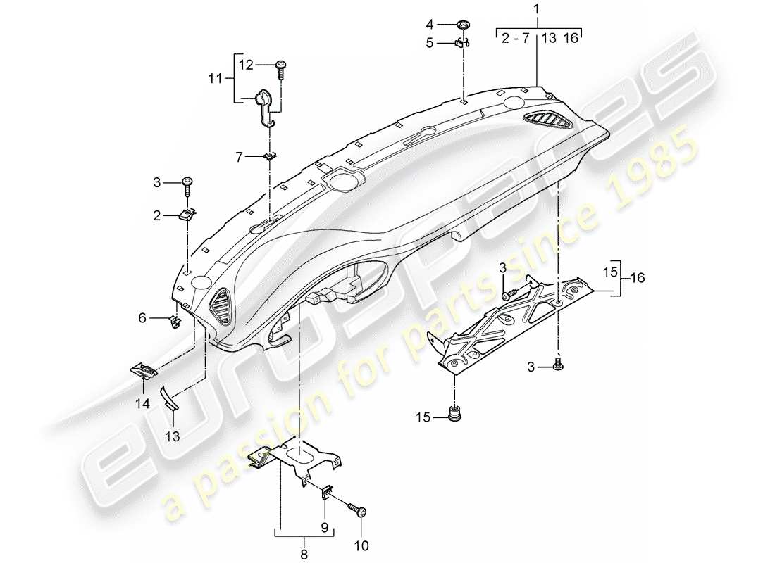porsche 2009 997-2 turbo / gt2 rivestimento del pannello cruscotto diagramma delle parti