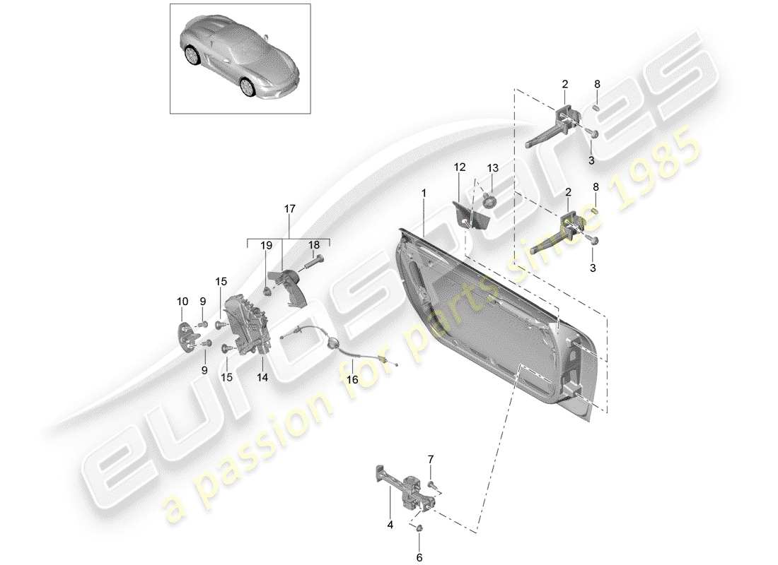 porsche 2016 (981 boxster spyder) schema delle parti guscio della portiera
