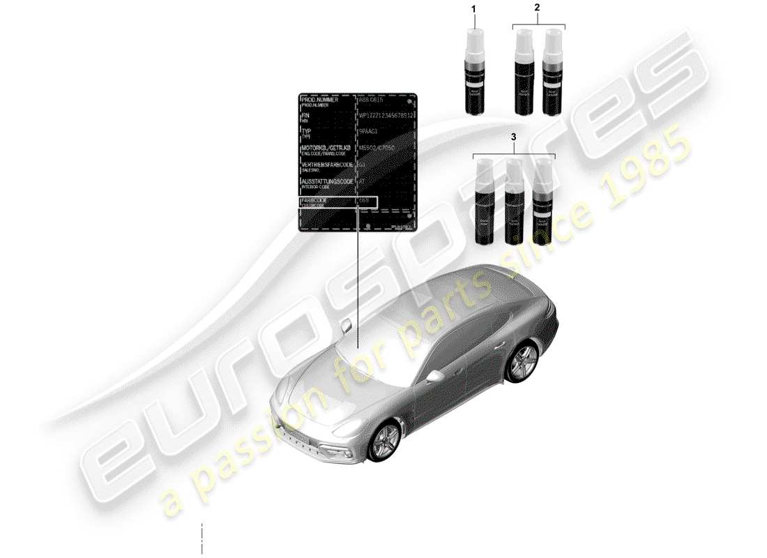 porsche 2019 (panamera 971-1) bastoncino per ritocchi di vernice diagramma delle parti