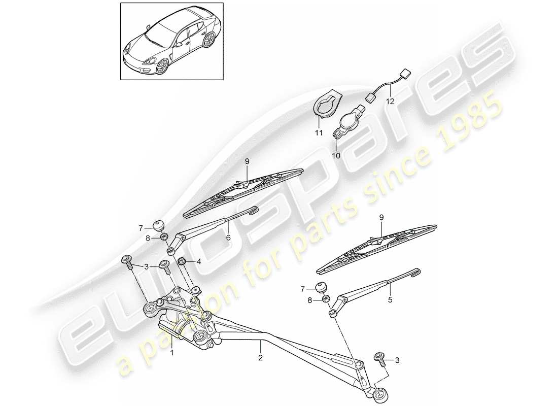 porsche 2011 (panamera 970) sistema tergicristallo compl. diagramma delle parti