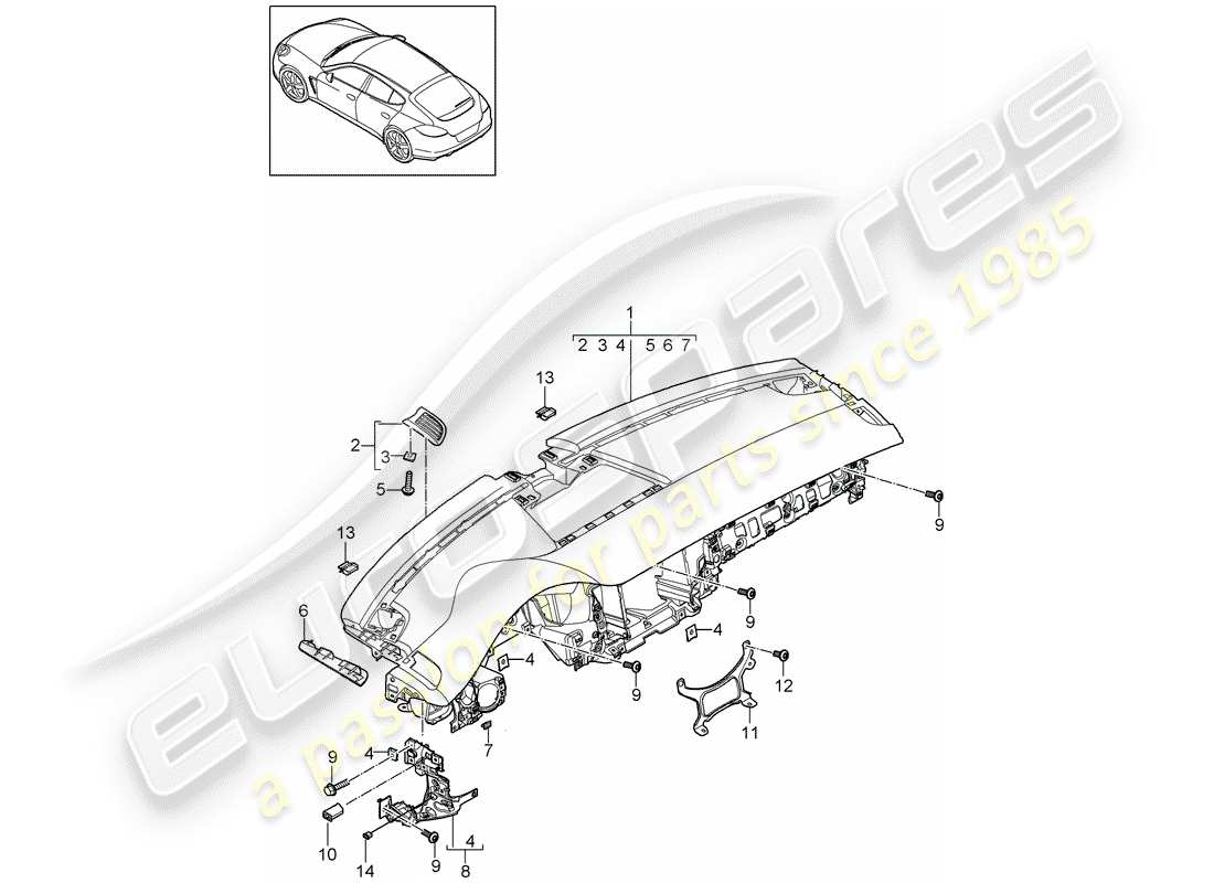 porsche 2011 (panamera 970) diagramma delle parti del cruscotto