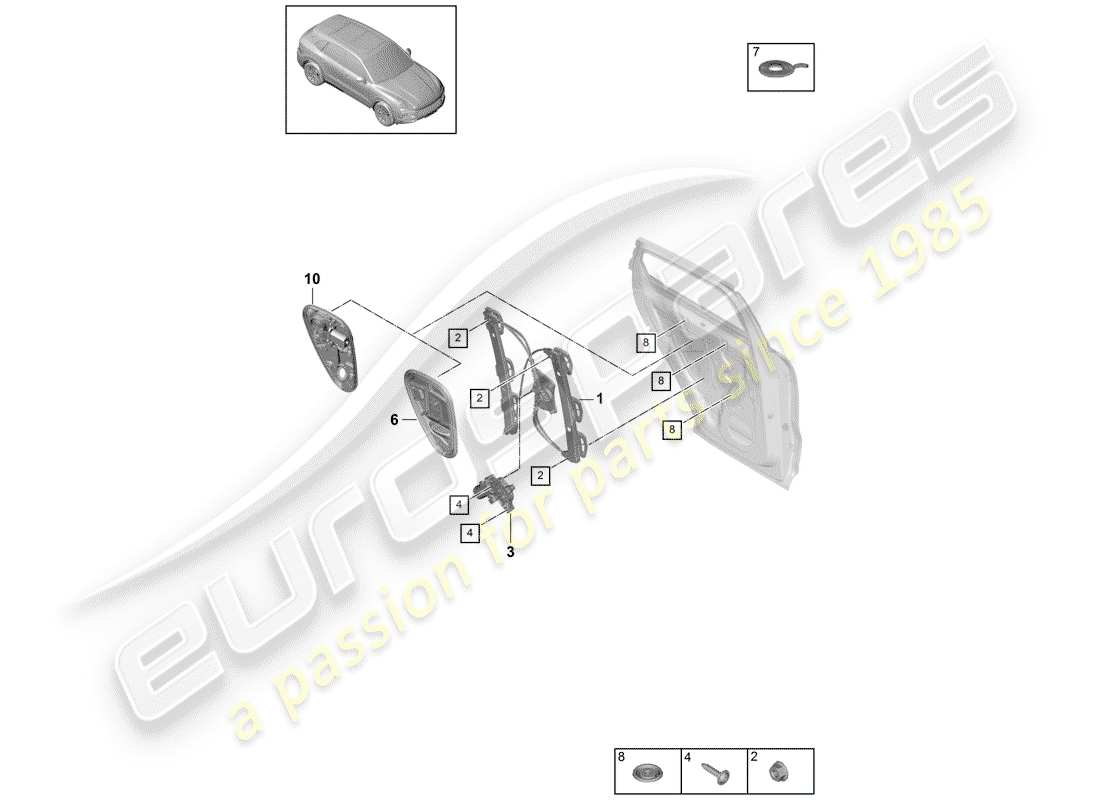 porsche 2019 (cayenne e3 9ya/9yb) regolatore della finestra diagramma delle parti