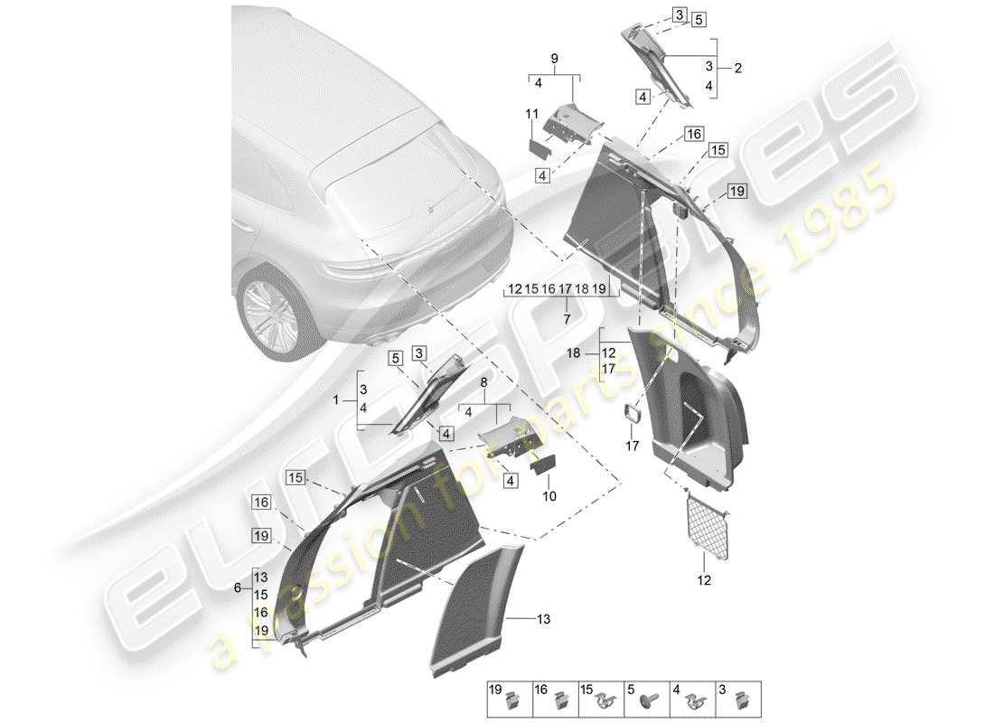 porsche 2019 (macan) liner diagramma delle parti