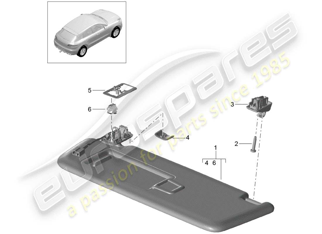 porsche 2016 (macan) schema delle parti delle visiere parasole