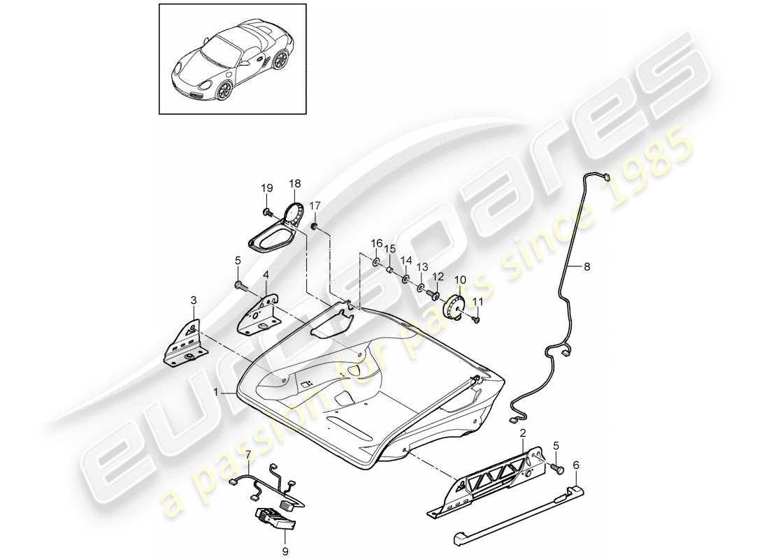 porsche 2009 (987 boxster) diagramma delle parti del sedile