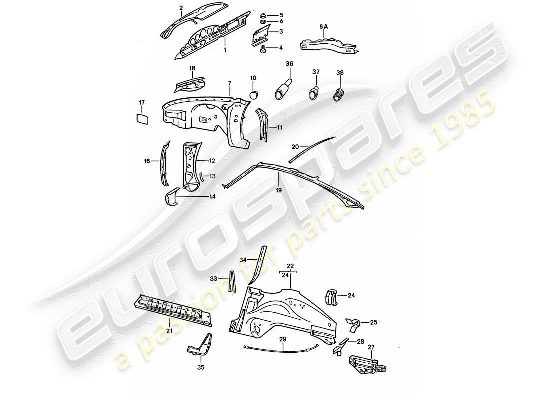 porsche 1987 (911) pannello interno schema delle parti