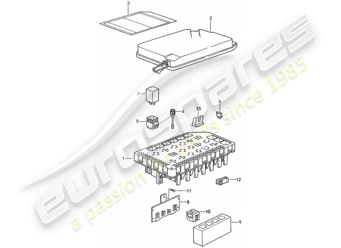 porsche 1995 (993) scatola fusibili/piastra rele' - vedi tpi - gr.9 , nr.9 , 07/94 diagramma delle parti