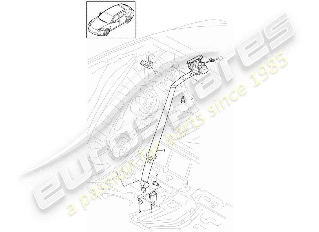 porsche panamera 970 (2011) diagramma delle parti della cintura di sicurezza