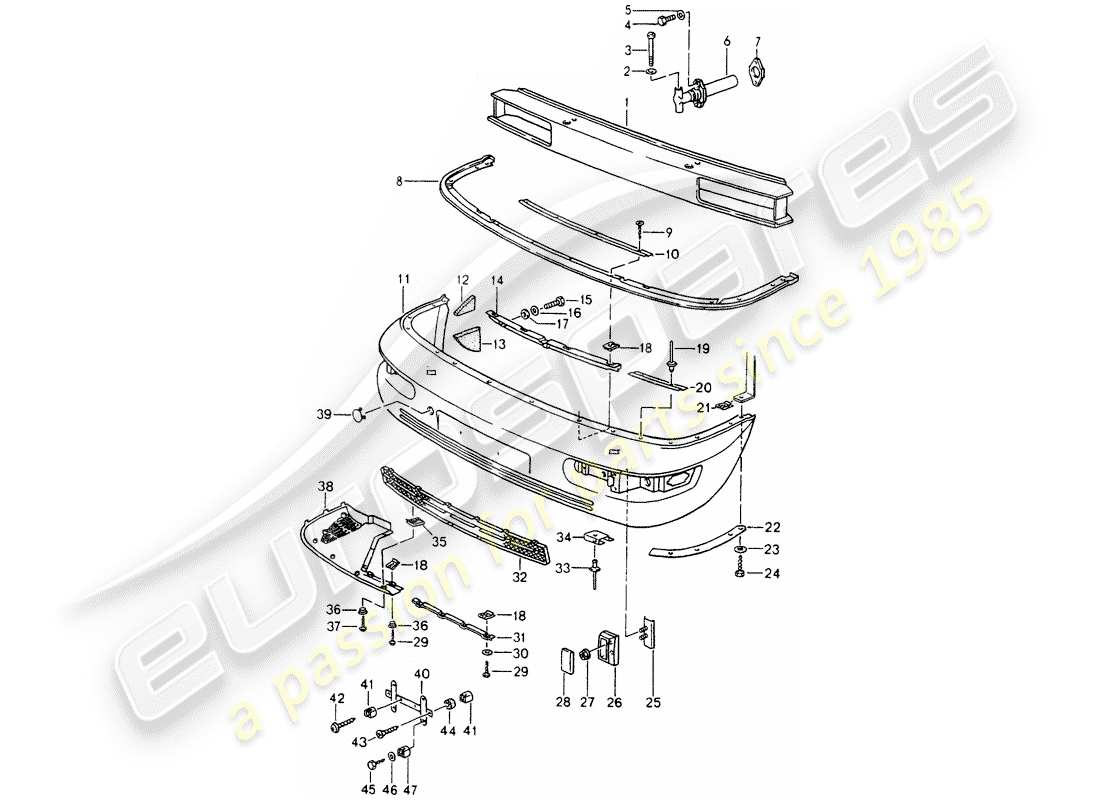 porsche 1990 (964) paraurti diagramma delle parti