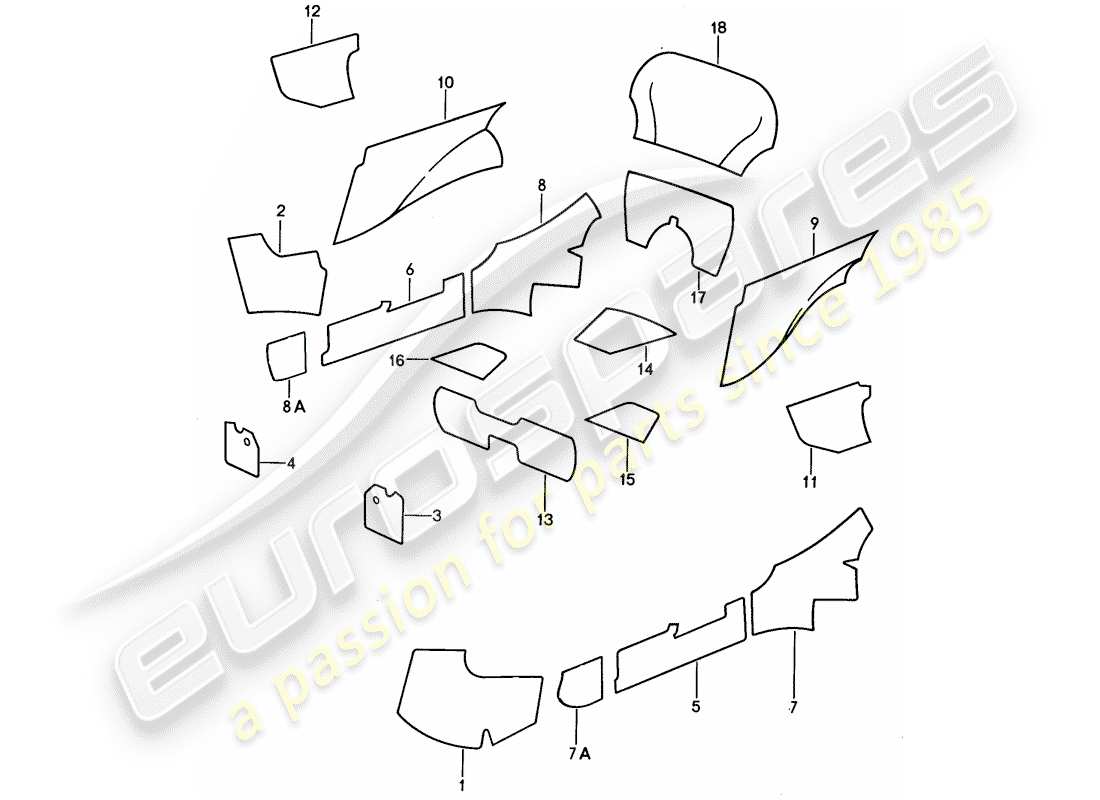 porsche 1988 (911) dotazioni interne - moquette adesiva diagramma delle parti