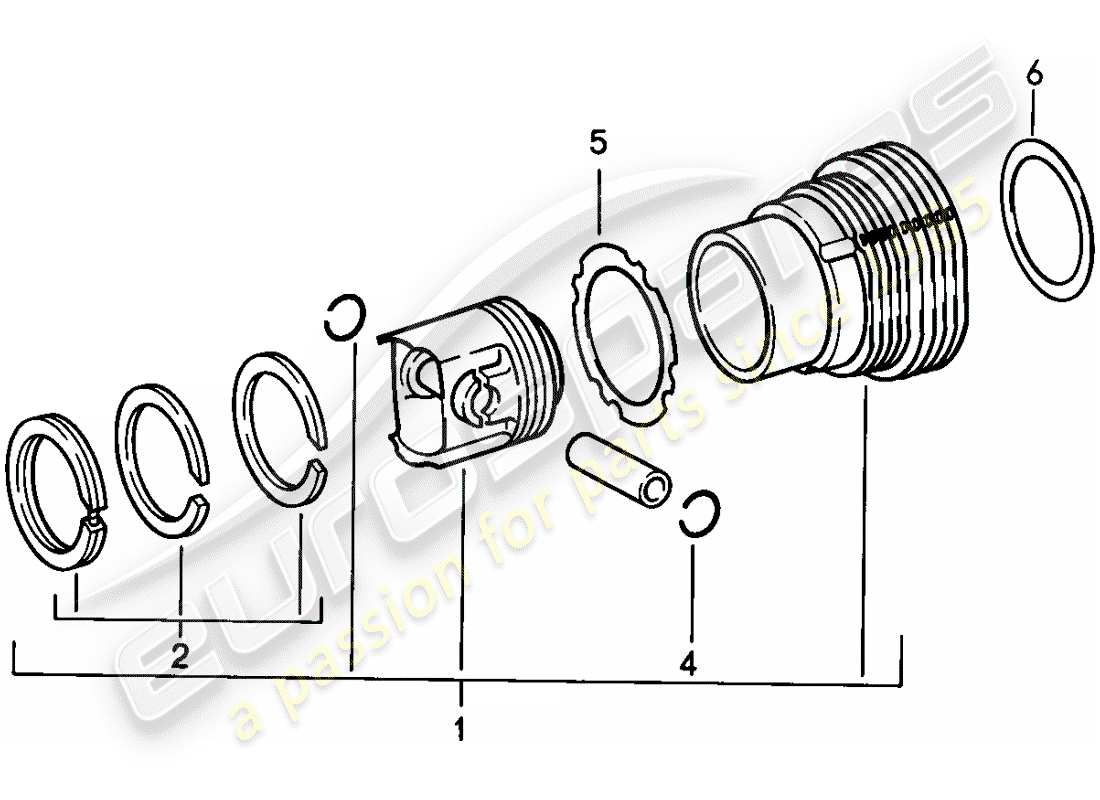 porsche 1987 (911) cilindro con pistoni diagramma delle parti