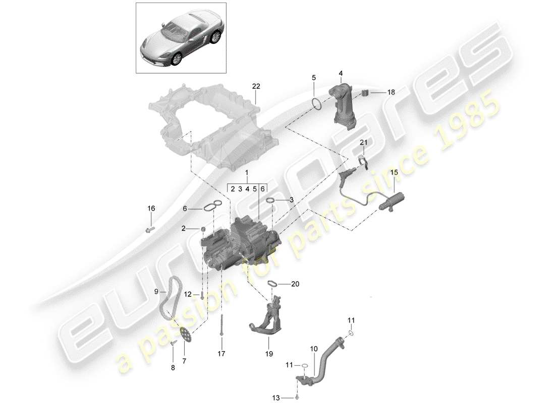 porsche 2017 (718 boxster) motore (press./lubrica.) diagramma delle parti