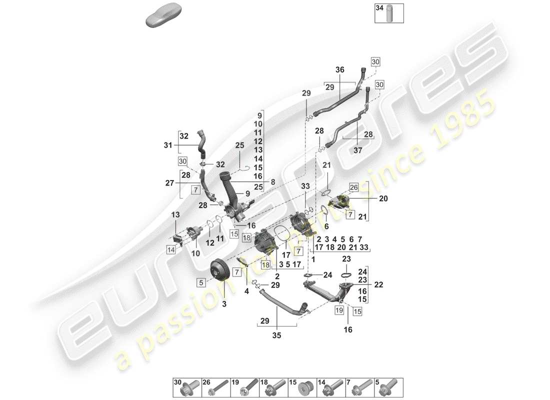 porsche 2019 (992-1) pompa dell'acqua diagramma delle parti