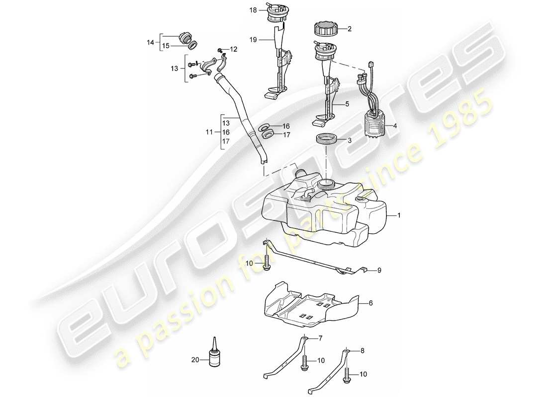 porsche 2007 (987 cayman) serbatoio di carburante diagramma delle parti