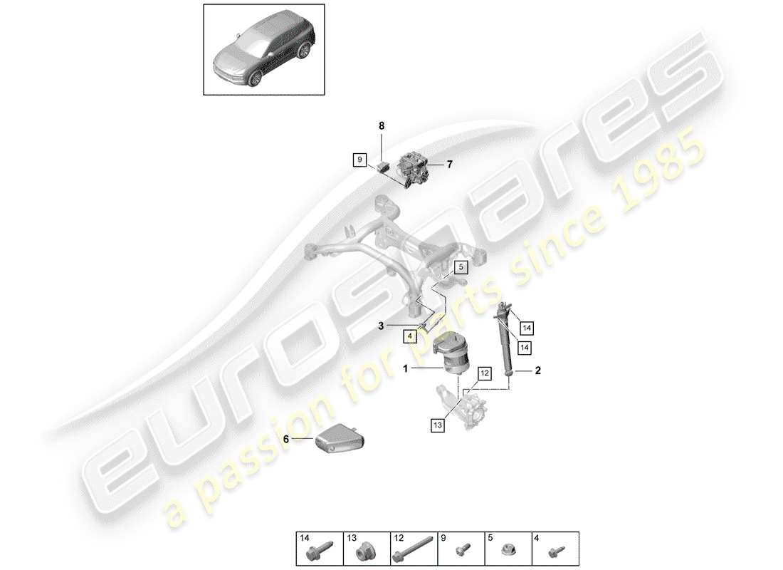 porsche 2020 (cayenne e3 9ya/9yb) molla pneumatica diagramma delle parti