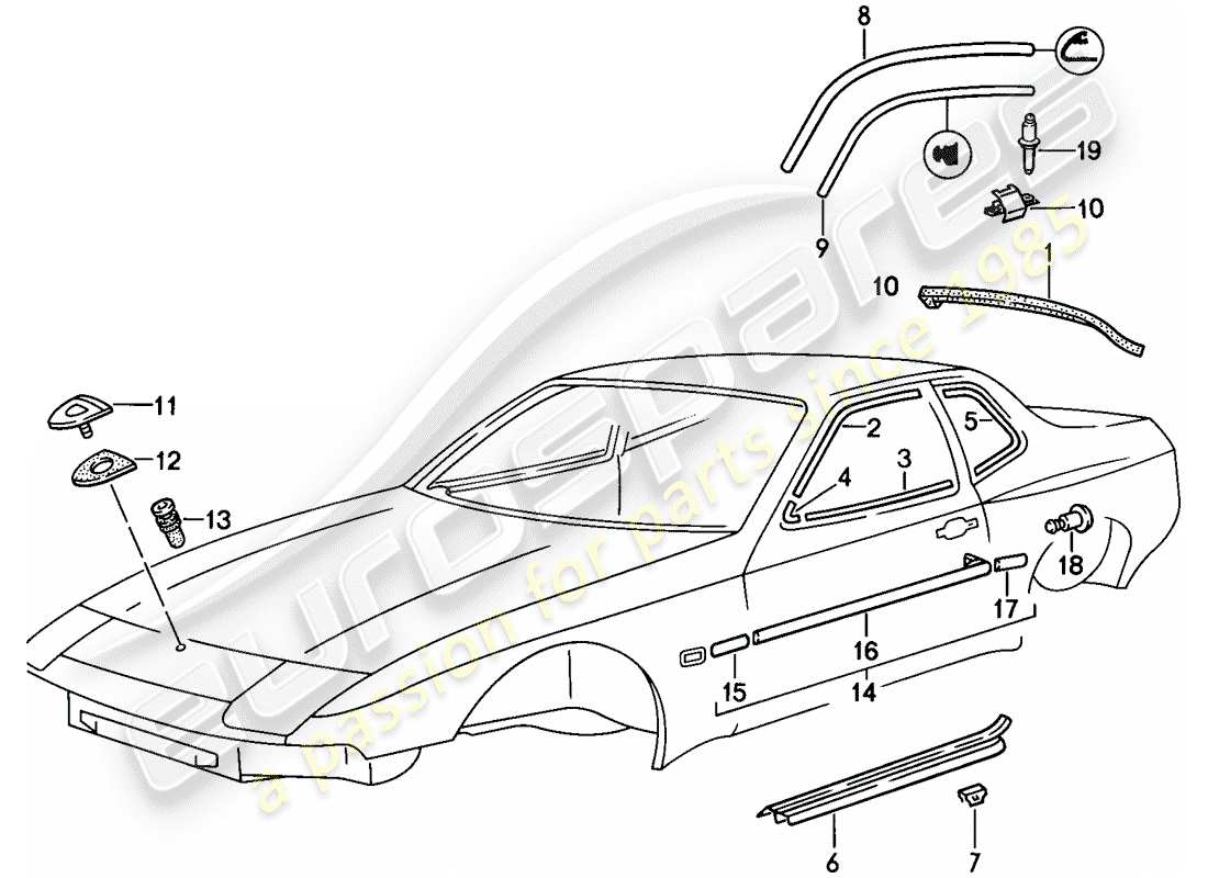 porsche 1986 (944) modanatura decorativa diagramma delle parti