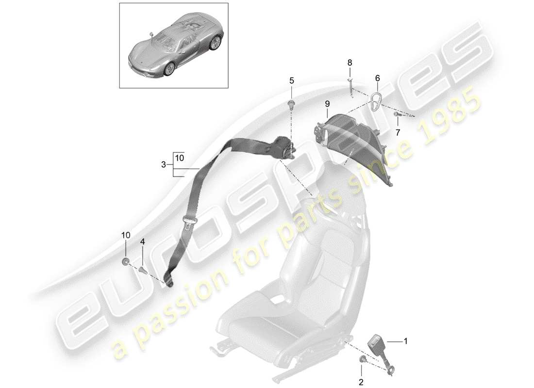 porsche 918 spyder (2015) diagramma delle parti della cintura di sicurezza