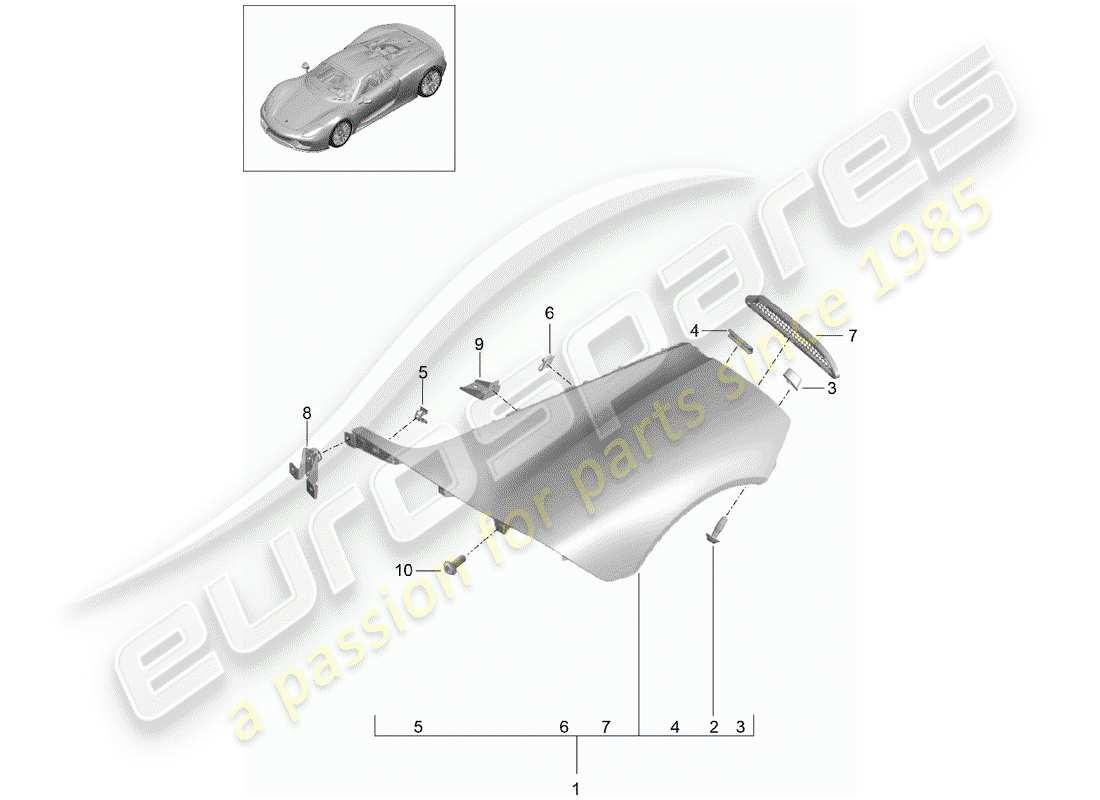 porsche 2015 (918 spyder) schema delle parti del parafango
