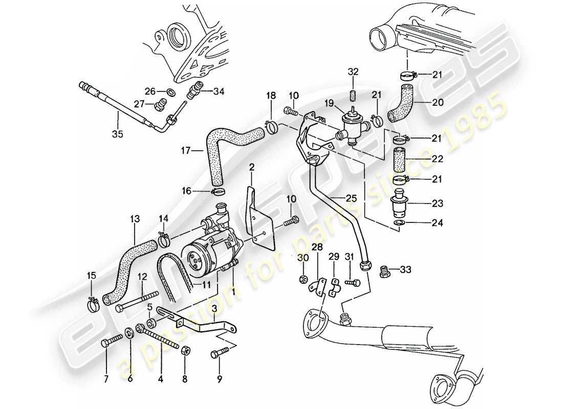 porsche 1990 (928) iniezione aria - per veicoli con - catalizzatore schema delle parti