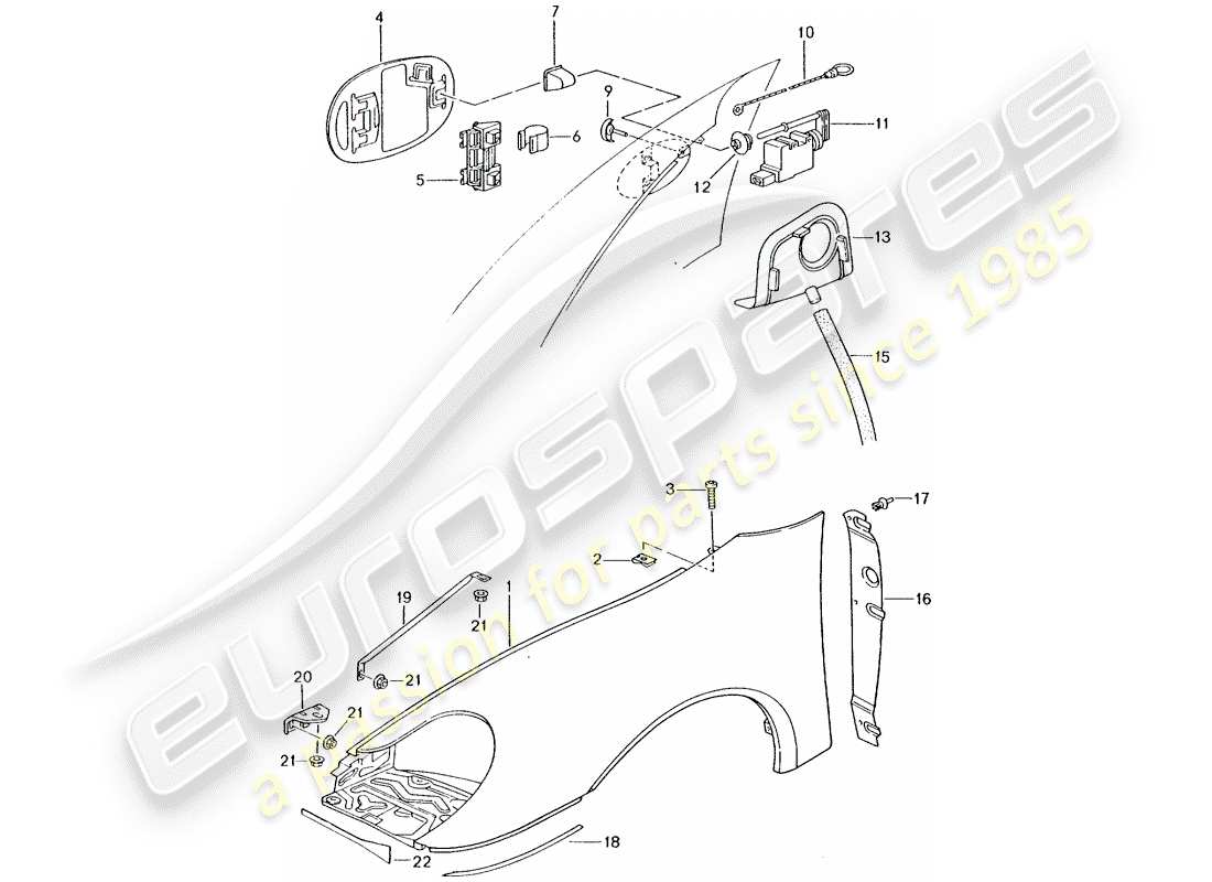 porsche 2003 (996 turbo / gt2) schema delle parti del parafango