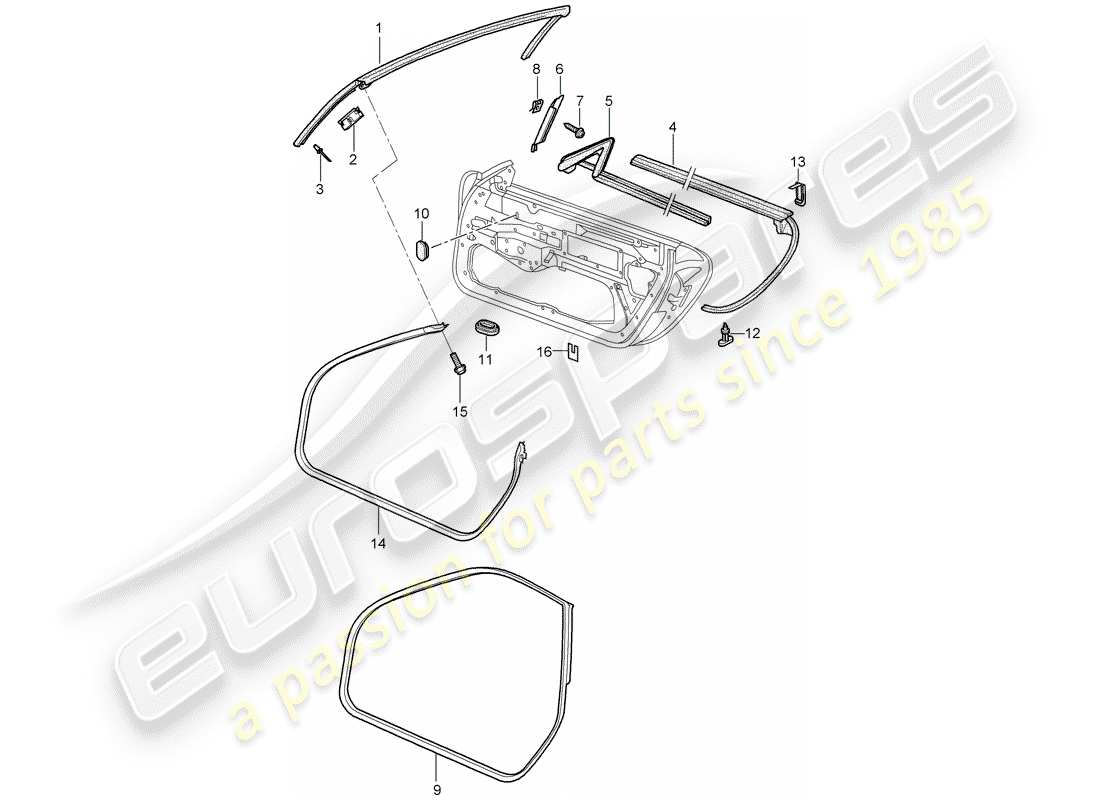 porsche 2003 (996 turbo / gt2) guarnizione portiera - guarnizione - telaio parabrezza schema parte