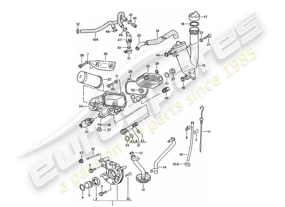 porsche 1986 (944) lubrificazione del motore diagramma delle parti