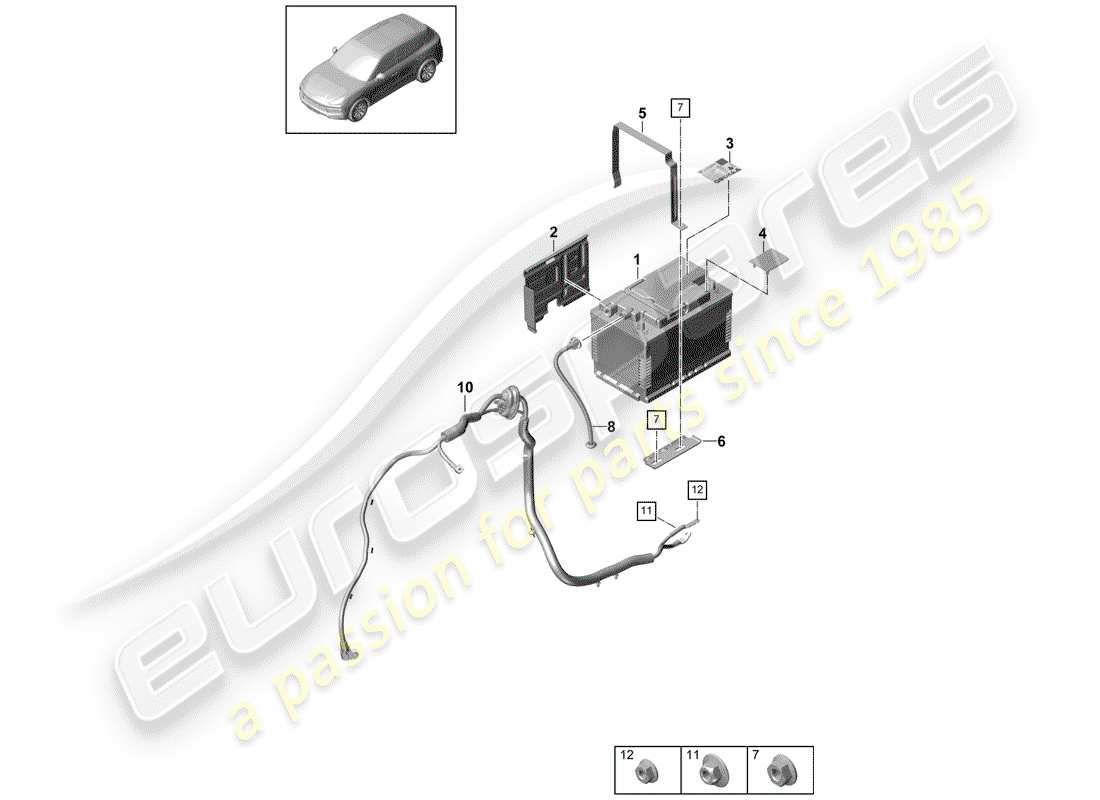 porsche 2020 (cayenne e3 9ya/9yb) batteria diagramma delle parti