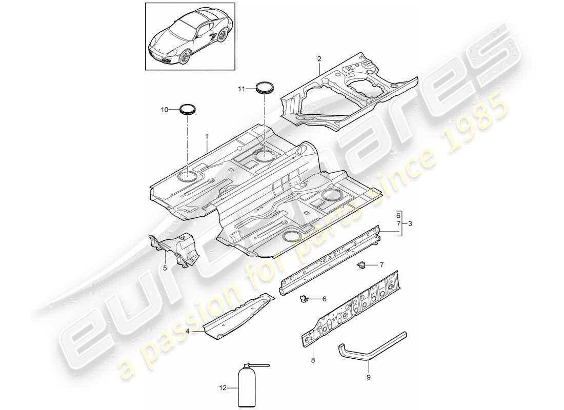 porsche 2012 (987 cayman) diagramma delle parti del pavimento