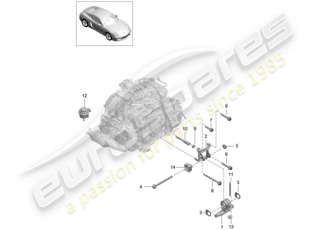 porsche 2015 (981 cayman) sospensione del motore diagramma delle parti