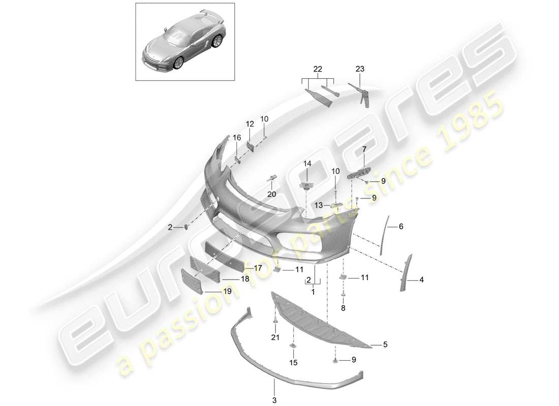 porsche 2016 (981 cayman gt4) diagramma delle parti del paraurti