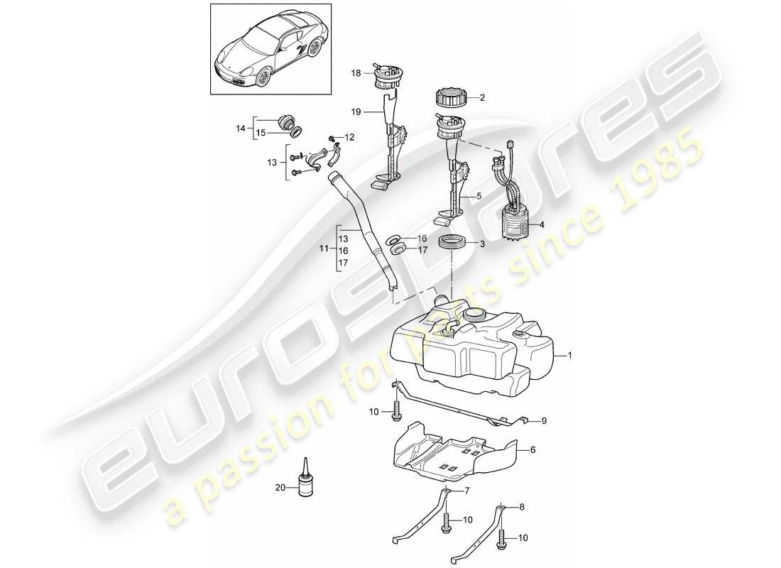 porsche 2011 (987 cayman) serbatoio di carburante diagramma delle parti