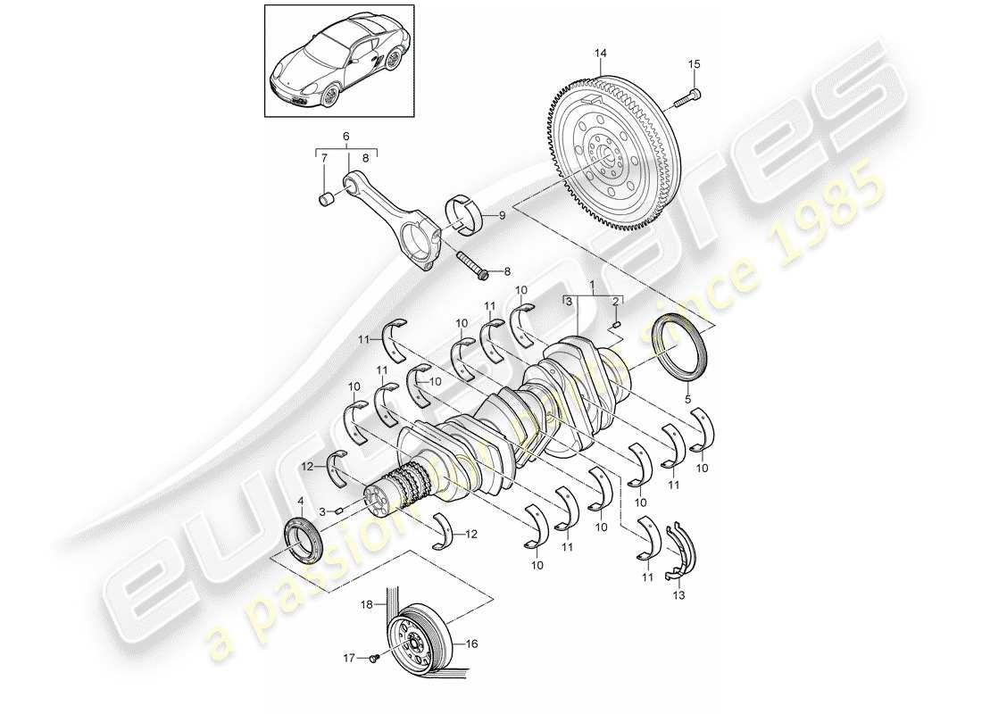 porsche 2011 (987 cayman) schema delle parti dell'albero motore