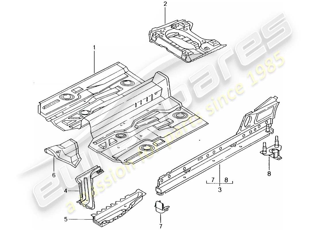 porsche 2000 (986 boxster) piastre di pavimento schema delle parti